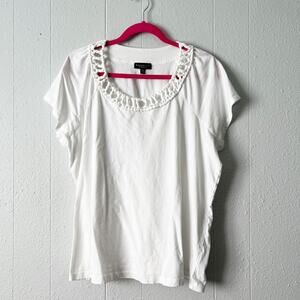 Rafaella Womens Top 2X Cotton Crochet Capsule Minimalist Career Casual Workwear